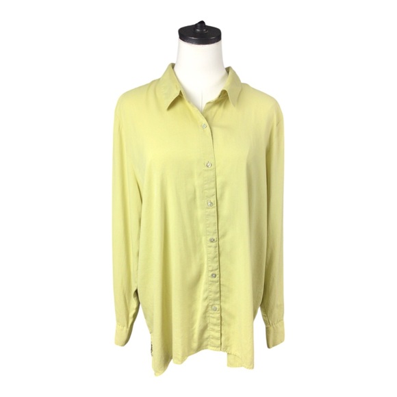 J. Jill Tops - J. Jill Lime Yellow Green Button-Up Tunic Shirt 100% Silk Lagenlook